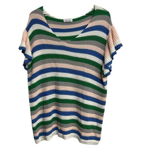 Carbon Love Flutter Cap Sleeve V Neck Sweater Multicolor 2XL - Picture 1 of 4
